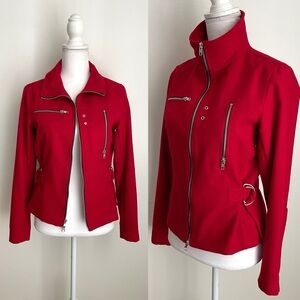 Red Wool Long Sleeve High Neck Jacket by Firuze Size S/M